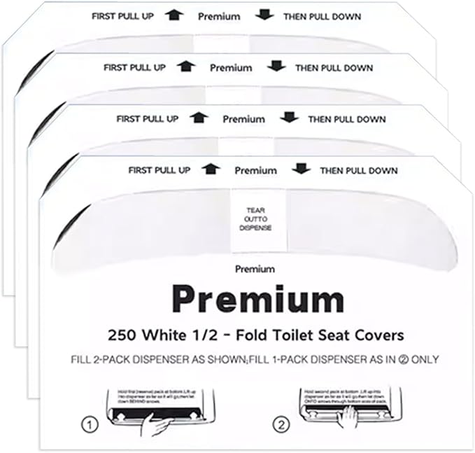 Flushable Toilet Seat Covers - 1000 Pcs, 4 Packs of 250 | Disposable, 14x16.5" Half-Fold | For Airplane, Camping, Public Restrooms | Adult & Kids Potty Training