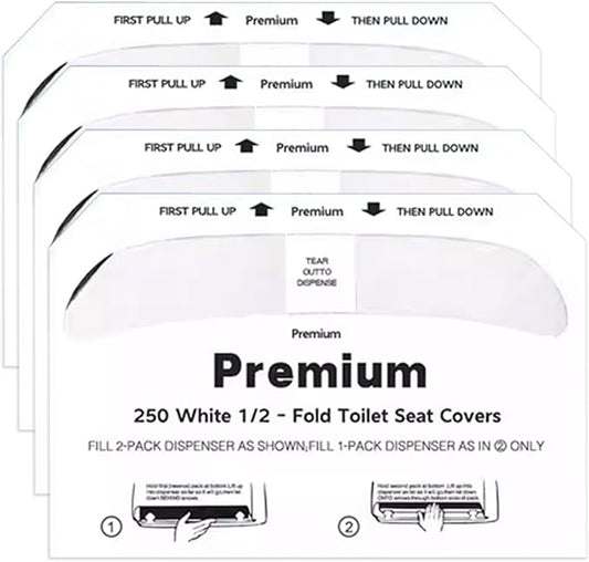 Flushable Toilet Seat Covers - 1000 Pcs, 4 Packs of 250 | Disposable, 14x16.5" Half-Fold | For Airplane, Camping, Public Restrooms | Adult & Kids Potty Training