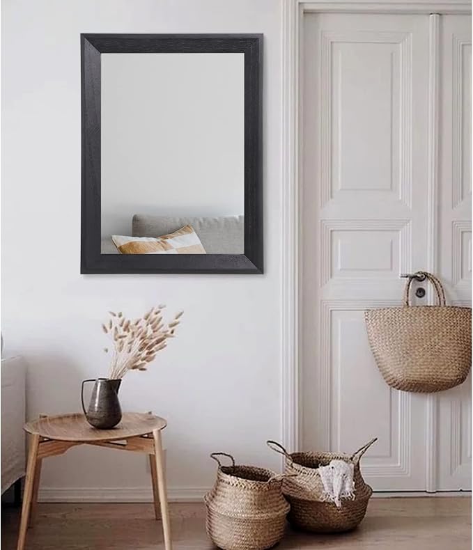 AAZZKANG Black Mirrors for Wall Rectangle Wood Framed Large 26"x18" Decorative Wall Mirror for Bedroom Bathroom Living Room Dressing Room Entryway | Decorative Wall Mirror for Bedroom Bathroom Living Room Dressing Room Entryway
