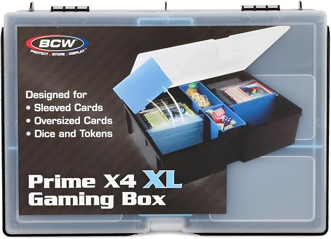 BCW Prime X4 XL Gaming Box | Playing Card Storage Box for Decks and Game Accessories, Includes Removable Dividers and Dice Trays | Trading Card Storage Box for Gaming | Pokemon, MTG, Naruto Cards