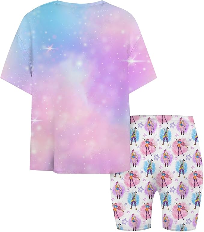 K-POP DEM0N Hunters Outfits for Girls, 2 Piece T-Shirts and Apparel Sets Birthday Gift