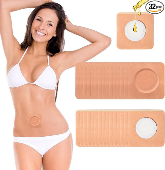 32 Pcs Castor Oil Belly Button Patches, Anti Leakage Disposable Castor Oil Pack Wrap(Oil Not Included),Square