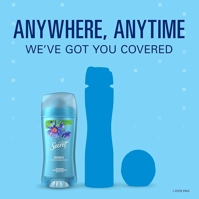 Secret Invisible Solid Antiperspirant and Deodorant, Waterlily Scent, 2.6 oz (Pack of 2)