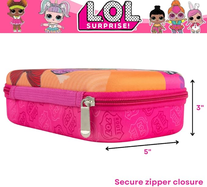 Innovative Designs LOL Surprise Dolls Pencil Case Set with LOL Stickers and Gel Pens for Girls, Molded with Zip Closure, Pink