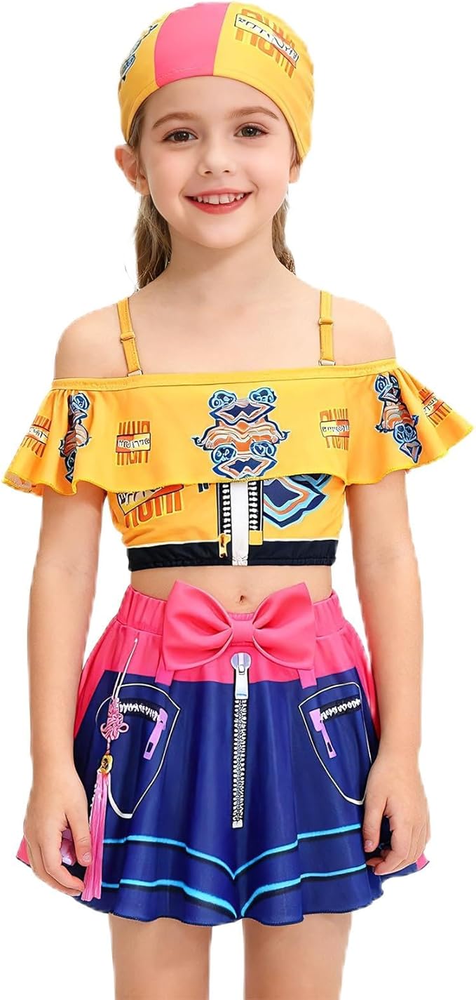 Little Girls Two-Piece Swimsuit with Swim Cap Demon Hunter Merch Costume Swimwear for Bathing Suits