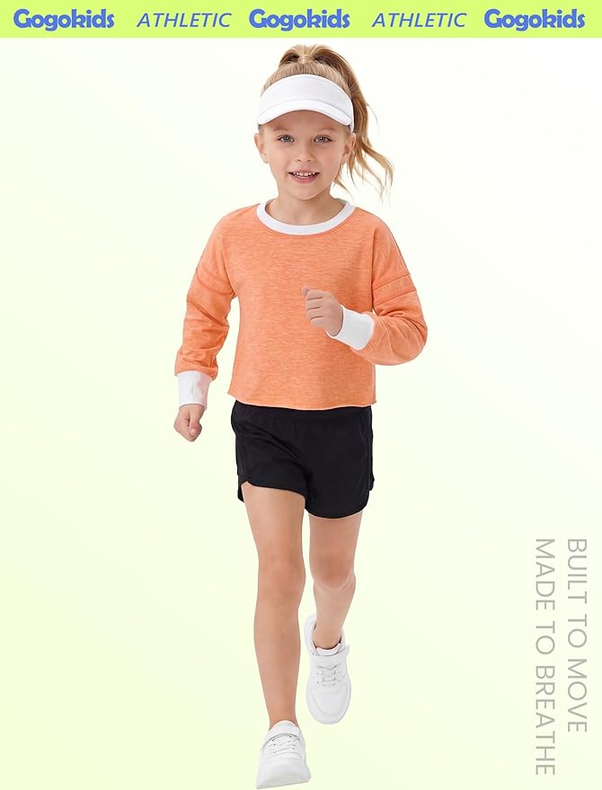 Gogokids Girls Shirts Long Sleeve Athletic Shirts Open Back Tops Active Sports Tshirts Yoga Workout Crop Tees 5-14 Years
