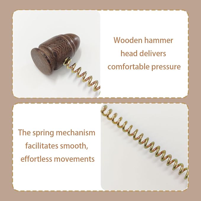 Wooden Spring Massage Hammer,Long Size Manual Lymphatic Drainage Massage Hammer,Wood Therapy Body Massager,Brown,15.5 Inches,1 Piece