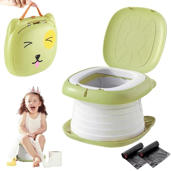 Travel Potty for Toddler,Foldable and Portable Toilet for Kids, Apply to Seat Emergency Toilet for Car, Camping, Outdoor, Indoor,Green