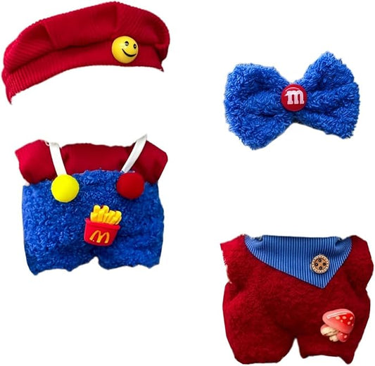 Clothes for Labooboo Dolls 17cm, Lububu Dolls Clothing Accessories Set, LebubuDesigner Clothes Outfits for Plush Dolls 7 Inch, Red Jumpsuit, Blue Overalls