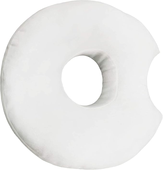 Donut Pillow for Ear Piercings - Comfortable Soft Ear Pillow for Side Sleeping - Reduces Ear Discomfort - Fun Decor, Stuffed Cushion and Toy, 14 Inches (White)