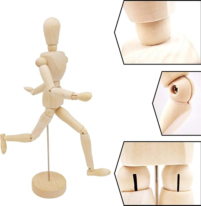 2-Pack 12" Drawing Hand Model,8" Artist Wooden Mannequin Figure Human People Dolls Manikin Supplies Stop Motion Figure Kit,Art Wooden Tools Posable Figure for Drawing,Painting,Sketching