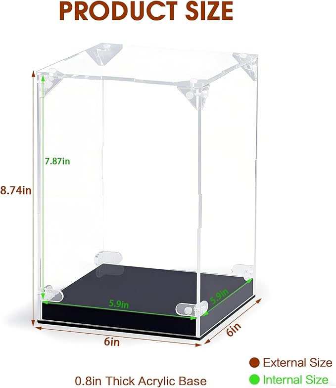 Acrylic Display Case for Action Figures,Clear Acrylic Display Box for Collectibles Home Storage & Organizing Figures Models Doll Toys 6" Lx6 Wx8 H