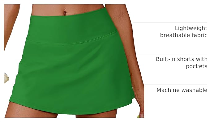 PINSPARK 14" Womens Tennis Skirt High Waisted Golf Skort with 2 Pockets | Built-in Shorts, A Line, Tummy Control, Stretchy, Casual, Mini, Workout, Pickleball, Running, Skort for Woman