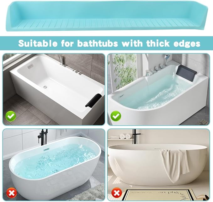 Bathtub Splash Guard for Tub,Longer Silicone Tub Water Splash Guard with 11 Suction Cups,Toy Holder Play Shelf for Bathtime, Prevents Water Spills in Bathroom,Blue