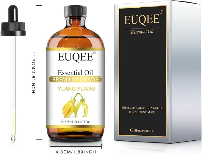 EUQEE Ylang Ylang Essential Oil 118ml with Glass Dropper, Pure Ylang Ylang Oil for Diffuser, Candle Making - 4 Fl.Oz