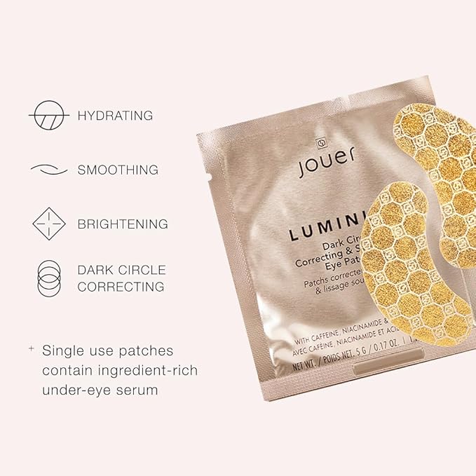 Jouer Luminize Dark Circle Correcting & Smoothing Eye Patches, Caffeine Eye Patch for Dark Circles and Puffiness, Under Eye Mask Patch for Wrinkles | $36 Value