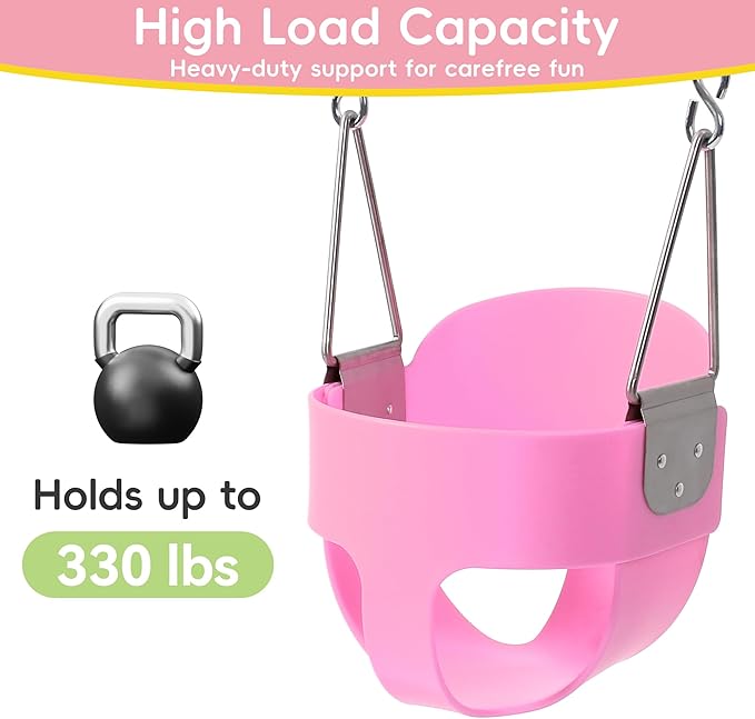 Take Me Away Pink Swing Seat - Heavy Duty High Back Full Bucket Toddler Swing Seat Chain Plastic Coated Baby Swing Outdoor - Playground Swing Set Accessories Replacement
