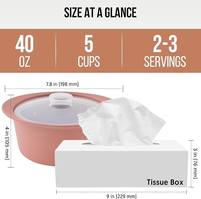 40oz Platinum Silicone Microwave Steamer Pot with Handle & Lid - Korean 100% Food-Grade Steamer Bowl, Heat-Resistant Cooker with Steam Holes, Easy Clean, Dishwasher Safe, Dry Rose