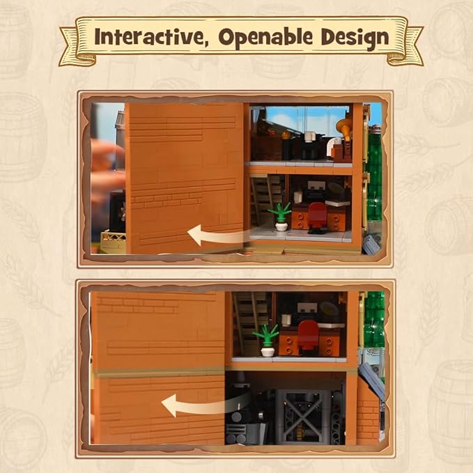 Craft Beer Brewery Building Set for Adults – Vintage Microbrewery Factory Model with Modular Architecture, Dynamic Mechanisms, Self-Developed Minifigures & Display-Ready Design