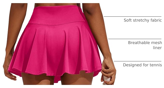 PINSPARK Womens Tennis Skirt 14" Pleated Athletic Golf Skorts with Pockets | High Waist, Tummy Control, Mini, Breathable, Lightweight, Soft, Built in Shorts, Pickleball, Casual