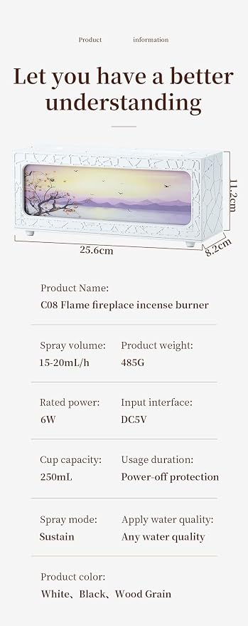 Essential Oil Diffuser 250ml, Fireplace Flame Aromatherapy Diffuser with Auto Shut-Off, 7 Color LED Lights, Ultrasonic Quiet Timer for Home Bedroom Office Yoga Relaxation(C08B)