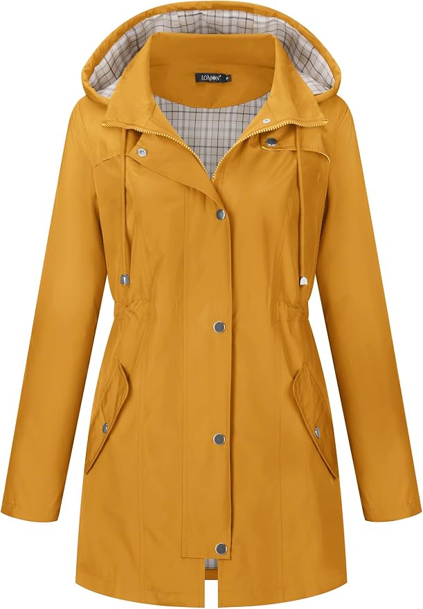 LOMON Women Waterproof Outdoor Hiking Raincoat Women Lined Rain Jacket Lightweight Hooded Jackets Trench Coats