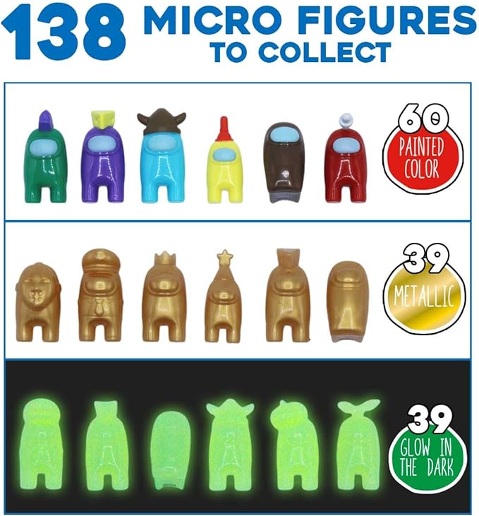 Among Us Micro Figures – Blind Bag of 3 Officially Licensed Crewmate & Imposter Mini Figures (138 to Collect + Metallic & Glow-in-The-Dark Surprise)