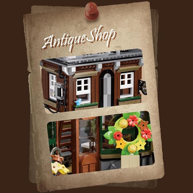 Antique Shop Lighting Building Blocks Kit, 1954 Pcs Modular Construction Building Model Sets, Assembly Gift for Teens and Adults