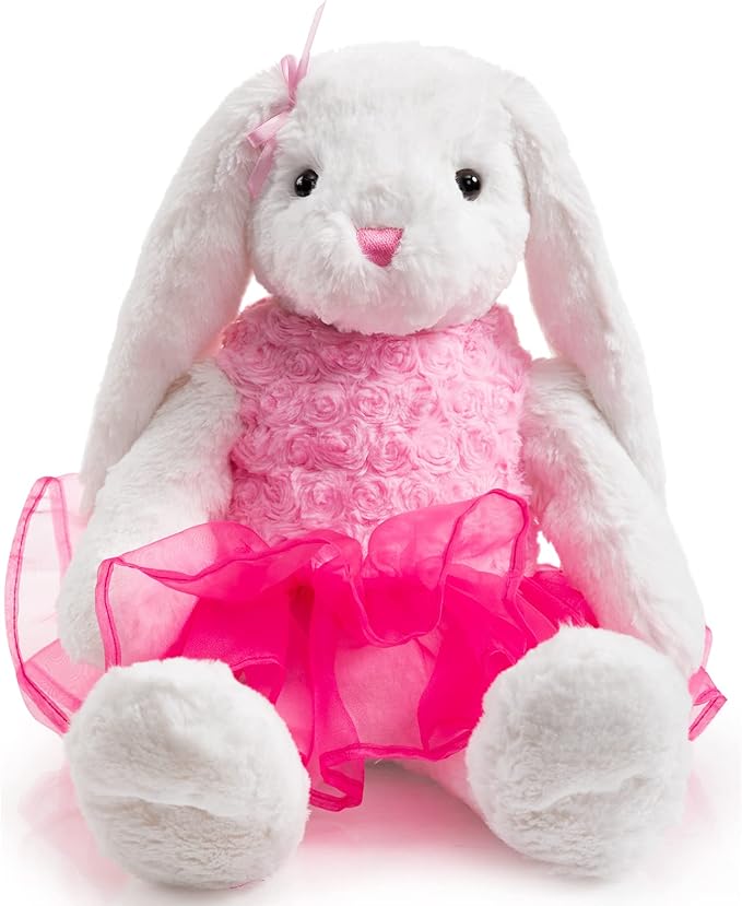 Ballet Bunny Stuffed Animal White Rabbit in Gauzy Dress Cute Easter Bunny Doll for Kids 21 inches Pink