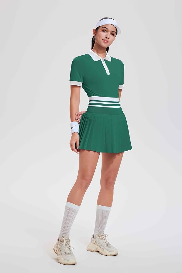 Tennis Skirt Sets for Women Zipper Color Block High Waisted Golf Polo Two Piece Skirt Set Women 2 Piece Outfits