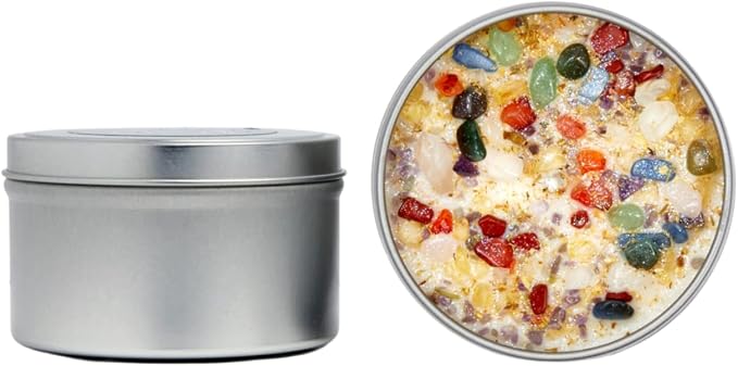 Happy Birthday Candle by New Moon Beginnings - Intention & Manifestation - Birthday Wish Candle - Crystal & Herb Candles - Aromatherapy Candles - Soy Candle, 8 Ounce Round Tin