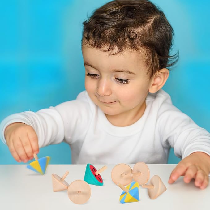 NUOBESTY Wood Spinning Tops for Kids, Unfinished Wooden Gyroscope Toys Spin Tops Montessori Toys for DIY Crafts, Birthday Party Favors, Family Game (12 Pieces)