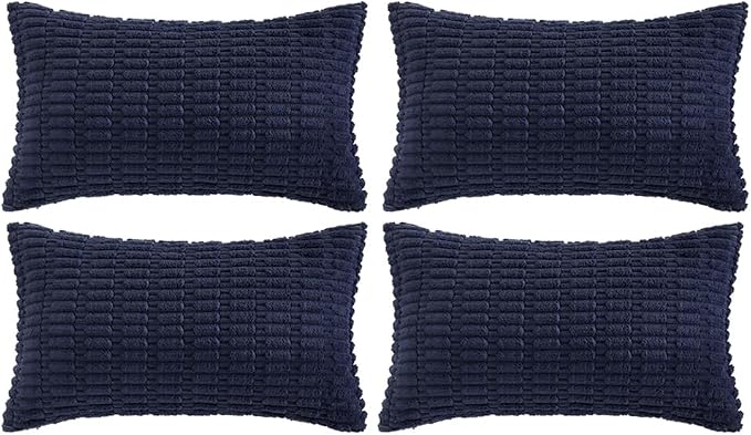 Fancy Homi 4 Packs Decorative Throw Pillow Covers for Living Room Couch Bed, Modern Farmhouse Boho Home Décor Accent Cushion Case, 20" x 12", Navy Blue