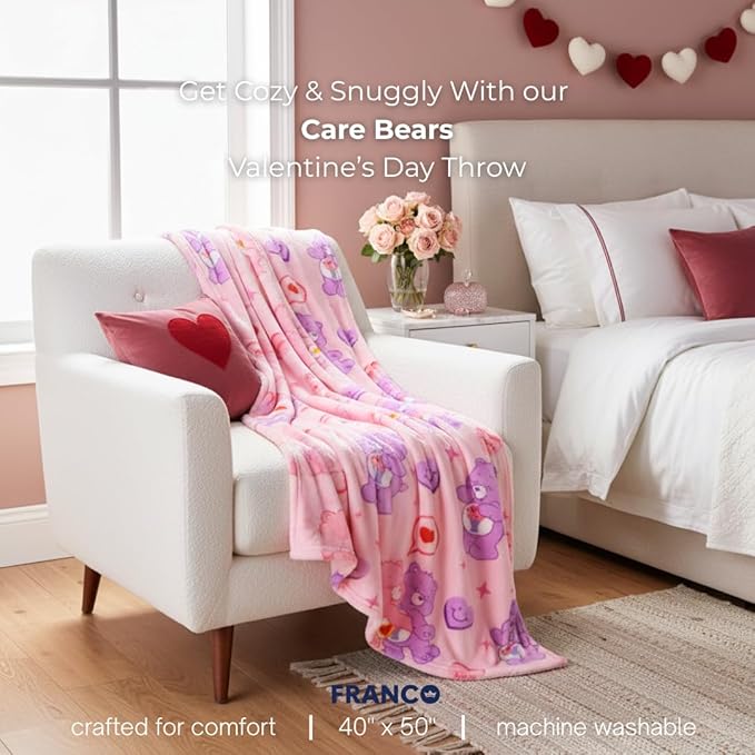 Care Bears Love-A-Lot & Share Bear Kids Throw Blanket, Super Soft Silk Touch, 40" x 50", (Officially Licensed Product) by Franco