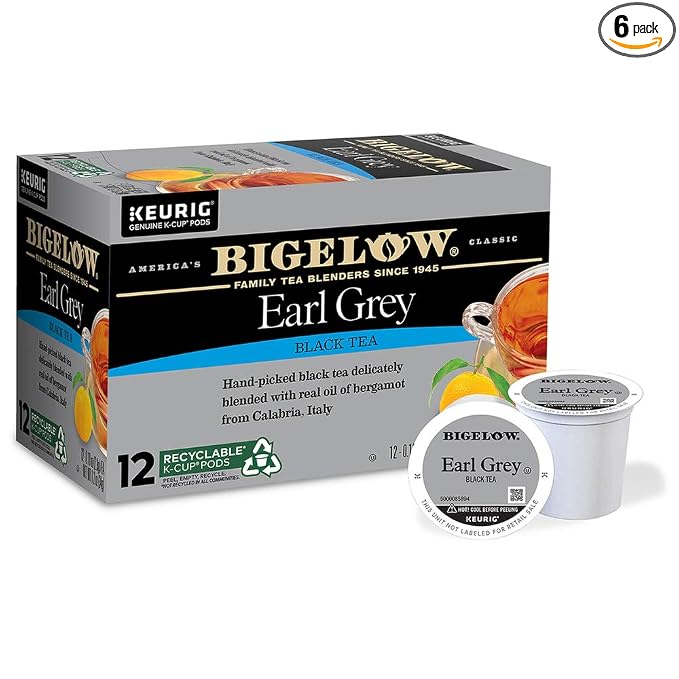 Bigelow Tea Earl Grey Black Tea Keurig K-Cup Pods, Caffeinated Tea Keurig Tea Pods, 12 Count Box (Pack of 6), 72 Total K-Cup Pods