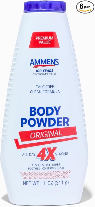 Ammens Original Body Powder - Talc Free Body Powder with Naturally Derived Cornstarch - Free from Dye and Parabens - Soothes Itchy Skin - 11 oz (Pack of 6)
