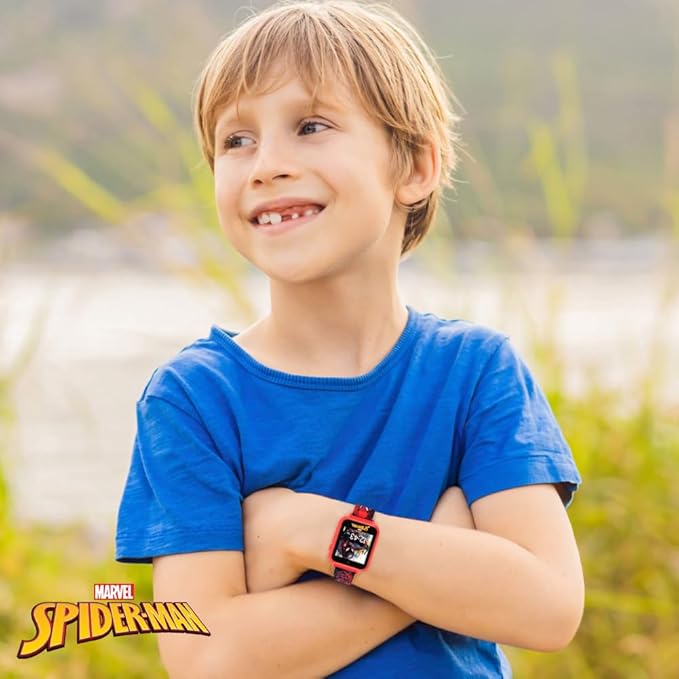 Spider-Man Kids Smartwatch - Interactive LED Screen with 10 Custom Watch Faces, Camera, Games, Alarm, Step Tracker & More - Fun Gift for Boys with Marvel Silicone Strap - Fits Wrists 5.5'' to 8.0"