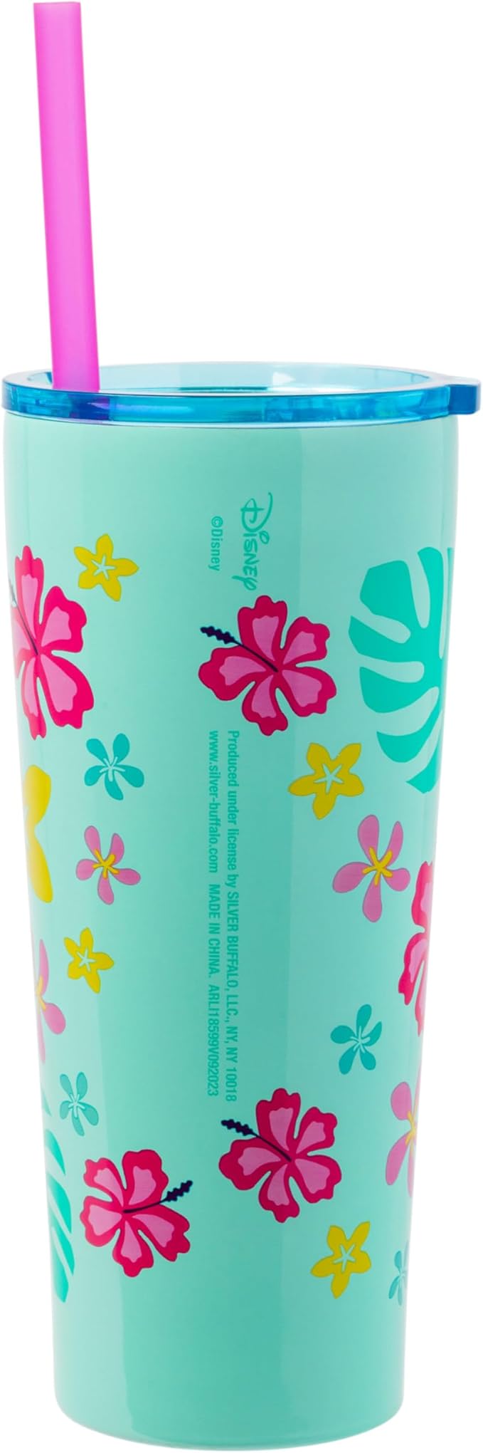 Silver Buffalo Disney Lilo and Stitch Aloha Double Walled Tumbler with Straw, 22 Ounces