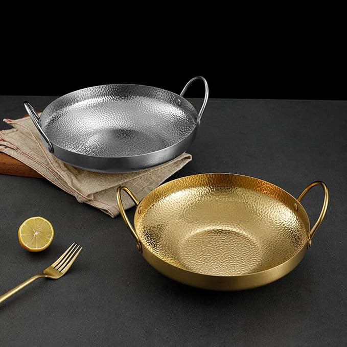Milisten Stainless Steel Dry Pot, Japanese shabu pot salad serving pot, Korean Soup Pots Mixing Skillet Pan, Stir Fry Pan Stockpot Cookware for Induction Cooktop Gas Stove, Golden