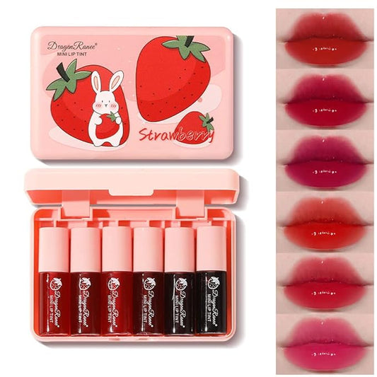 6 Colors Lip Tint Stain Set, Korean Makeup Lip Stain Moisturizing Mini Liquid Lipstick, Multi-use Lip and Cheek Tint, Long lasting Non-Stick Cup Waterproof, Cute Stuff, Lip Color Makeup