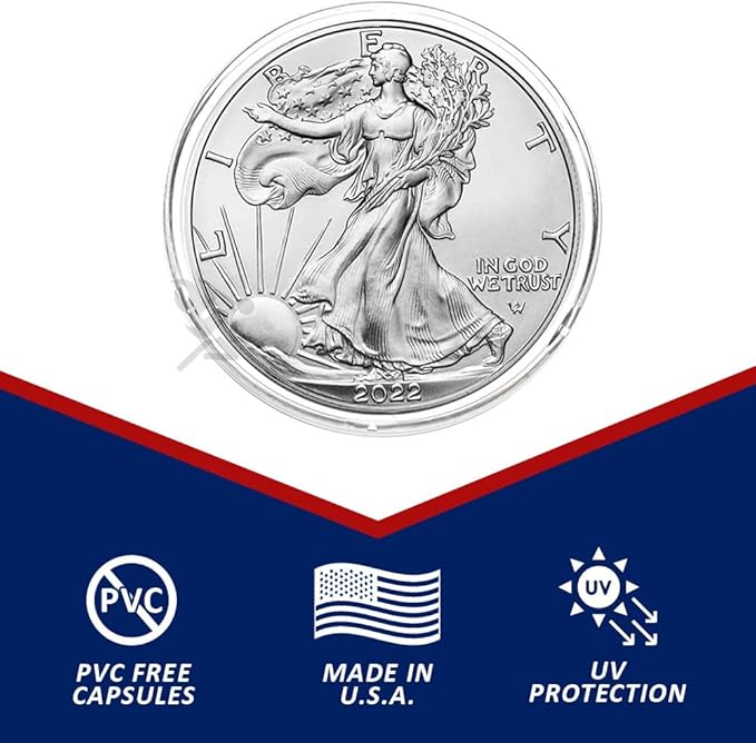 Air-Tite 25pcs 40.6mm Direct Fit "H40" Coin Capsule Holders for 1oz Silver Eagle | Protective Coin Cases for 1oz Silver Eagle, Kangaroo, Libertad