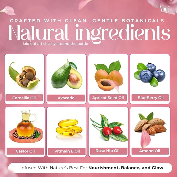 Yoni Rescue Yoni Oil 6.76 oz, All Natural Ingredient for Women pH Balance & Wetness, Vaginal Oil for Dark Spots, Hydration & Comfort - Apricot, Jojoba, Chamomile, Vitamin E (Rose)