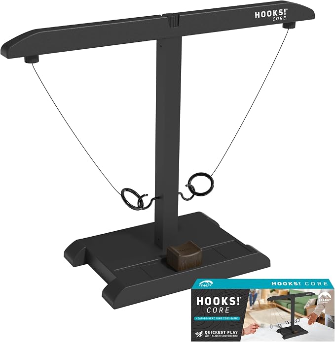 Craggy Games Hooks! CORE – Ring Toss Game for Adults with Built-in Scoring – 2 Player Hook and Ring Tabletop Game – Indoor Outdoor