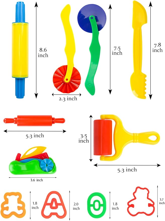 Letter Molds Tools Set for Kids 69Pcs Accessories, Rollers and Cutters, Numeral Various Plastic Animal Molds and Art Clay Tools for Creative Cutting
