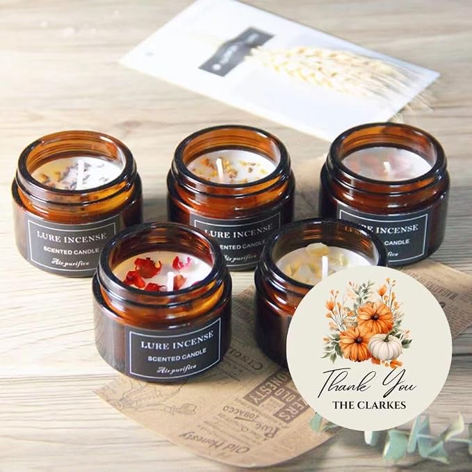 25 Pcs Personalized Custom Small Candles, Customized Scented Lavender Sugar Vanilla Sandalwood Eucalyptus Jasmine, 1.5 oz Amber Glass Jars Candles Thank You Gifts for Women Friends Party Favors