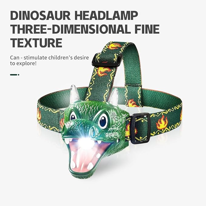 LED Dinosaur Headlamp for Kids, Children's Toy Flashlight Dinosaur Toys for Age 3 4 5 6 7 8 9 Years Old Kids, Camping Hiking Gear for Boys Girls