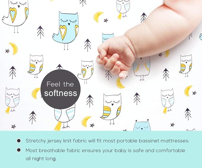 Pack n Play Sheets, BROLEX 2 Pack Mini Crib Sheets,Stretchy Portable Fitted Playard Sheet Set, Convertible Playard Mattress Cover,Ultra Soft Breathable Material,Arrow Owl