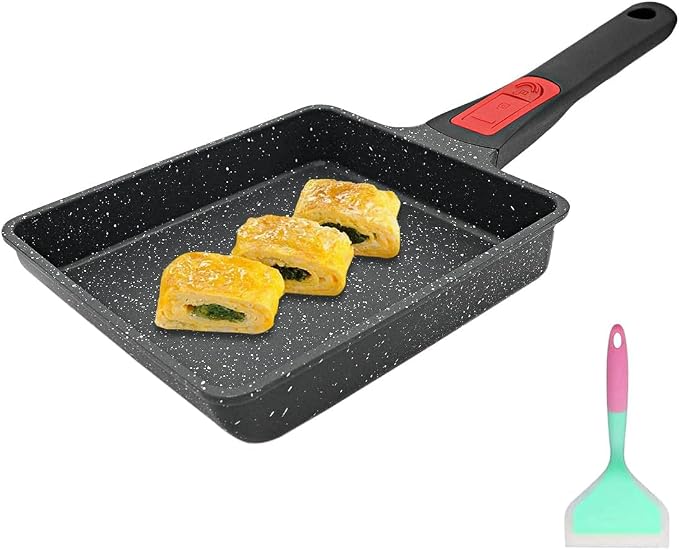 AIKENBBKK Tamagoyaki Pan, Japanese Omelette Pan Nonstick, Japanese Egg Pan, Square Egg Pan, Induction-Ready, Detachable Handle, with Silicone Spatula, PFAS & PFOA-Free, Oven Safe, Black, 7.5” x 6.3”