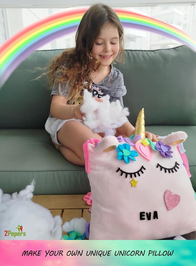 Unicorn Pillow Kit Arts and Crafts for Girls 3 4 5 6 7 8 9 10 11 12 Years Old (No Sew), DIY Unicorn Craft Supplies Plush Toy Stuffed Pillow, Best Kids Easter Present for Little Girls