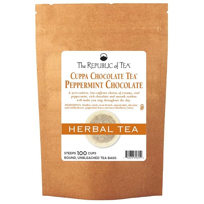 The Republic of Tea – Peppermint Cuppa Chocolate Tea Bags, Low-Caffeine, Refill Pack of 100 Tea Bags